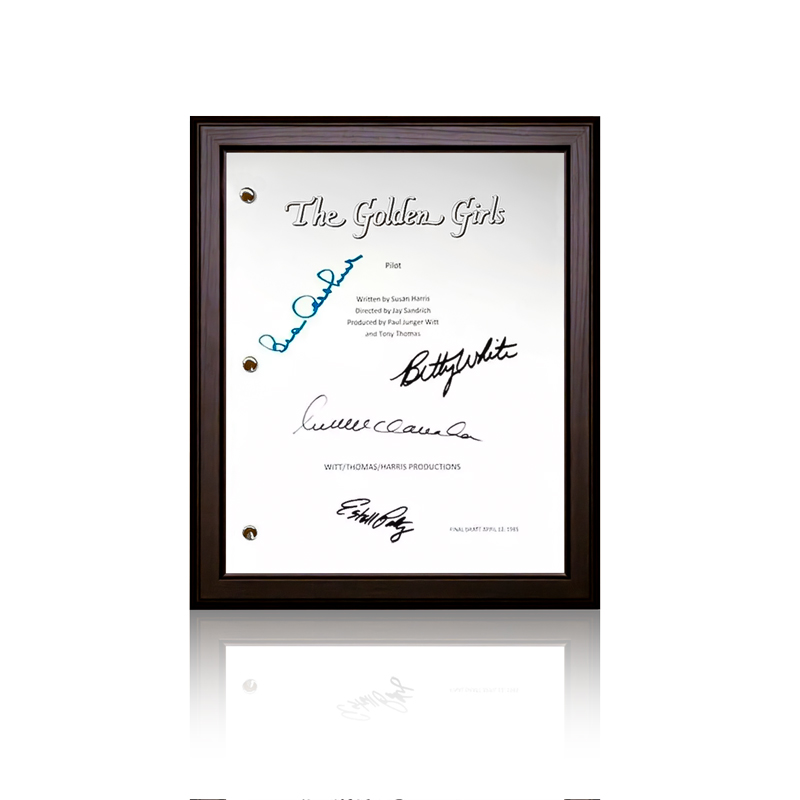 Photo of the script of the pilot episode with the signatures of the four actresses